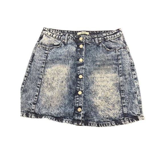 Refuge Acid Wash Denim Button-Front Mini Skirt Silver Tone Hardware Size L - Picture 1 of 4